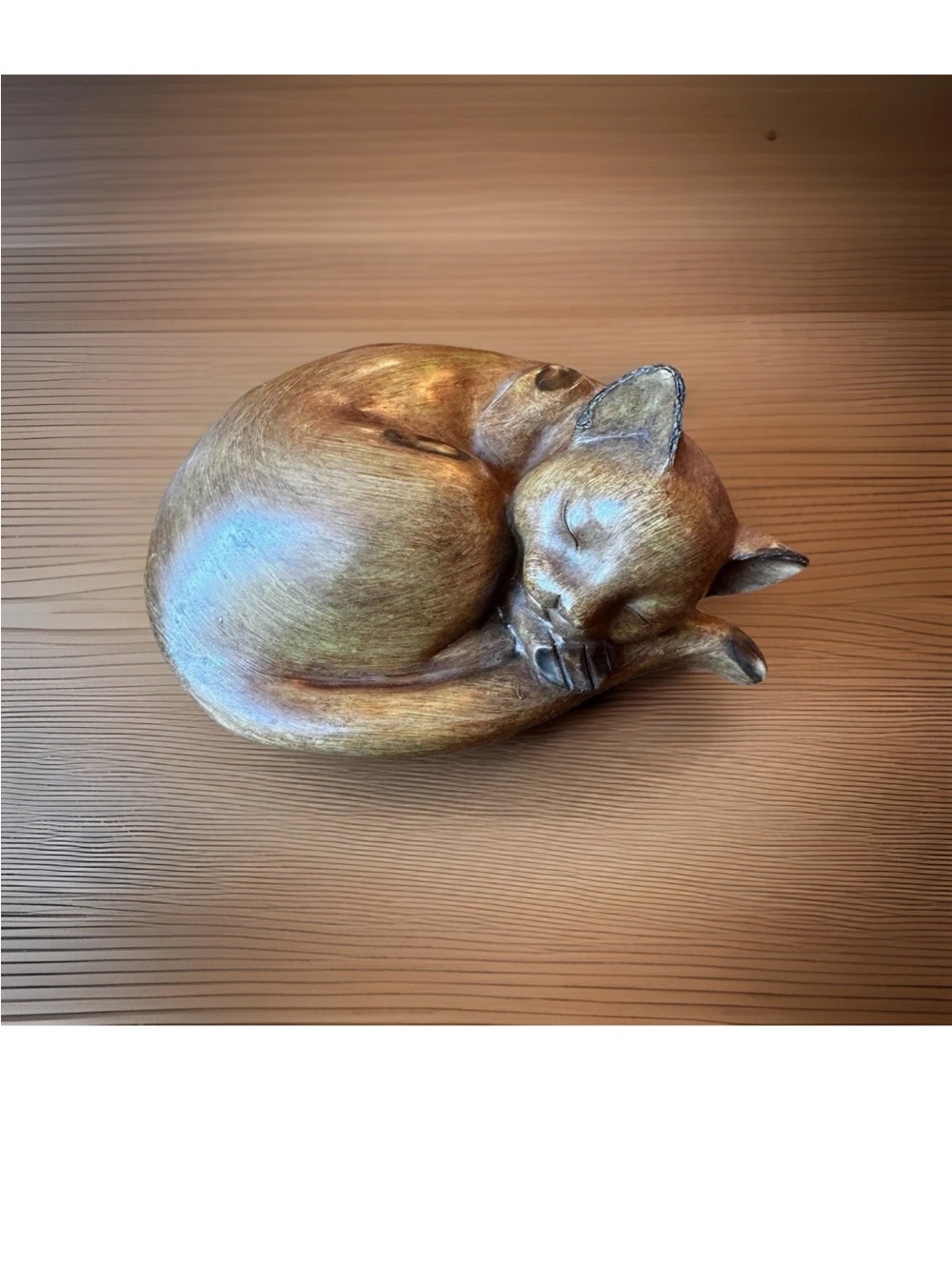 Vintage Hand Carved Wooden Sleeping Cat Figurine Feline Folk Art Primitive